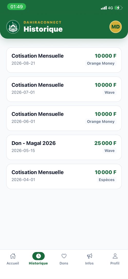 DahiraConnect - Dashboard financier